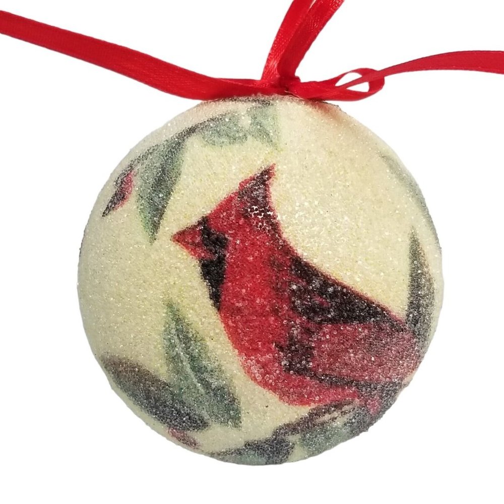 Decorative Christmas Balls Frosted Birds Cardinals Bulbs Pair Set Red Ornaments - Picture 4 of 10